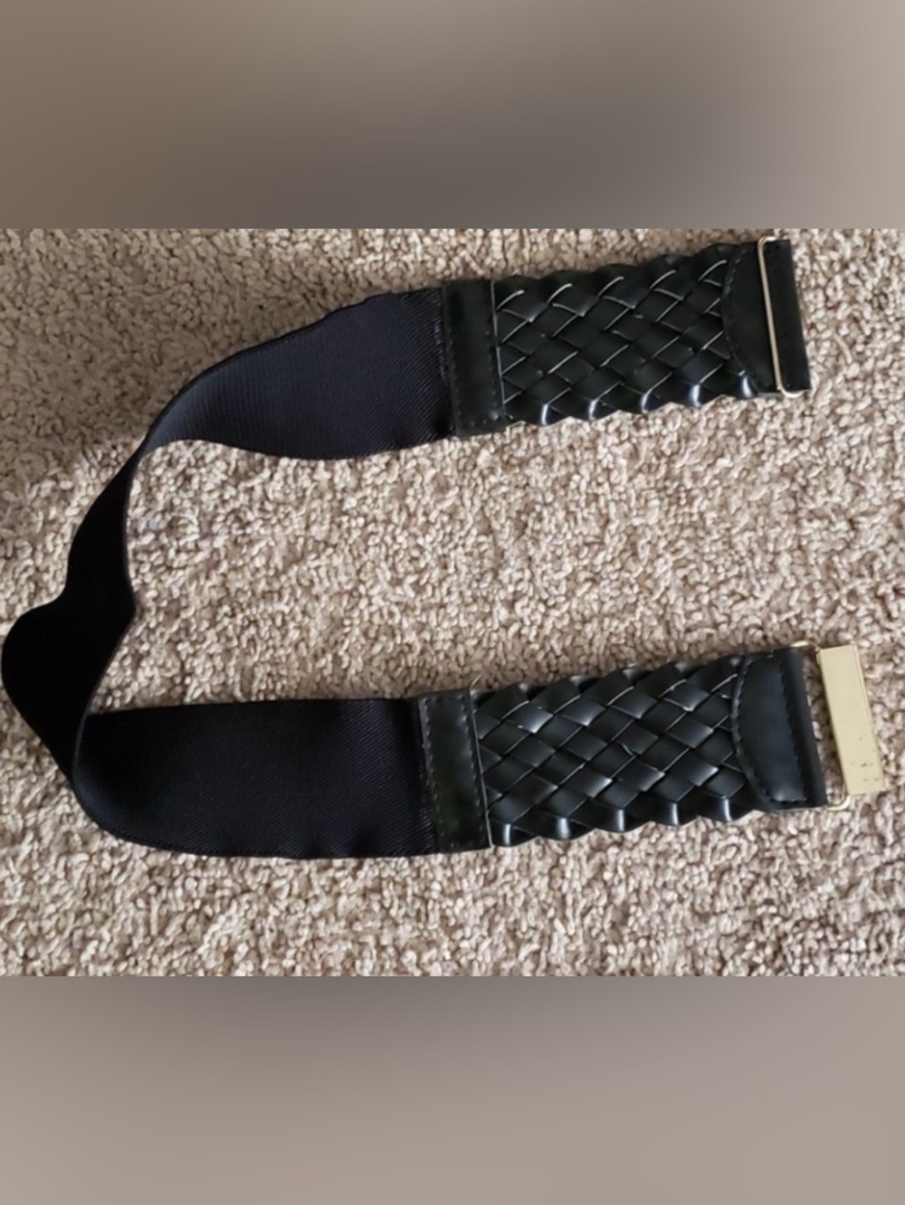 Black Stretch Waist Belt Woven Faux Leather Wide Elastic Boho Chic